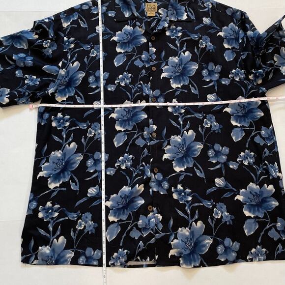 Jos. A. Bank Silk Blue Floral Tropical Camp Collar Button Down Shirt, Size XL - Picture 8 of 13